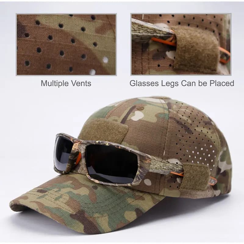 Outdoor Breathable Camouflage Baseball Cap Sun Protect Hat for Hunting Hiking Camping Quick Dry Adjustable Fishing Hat for Men