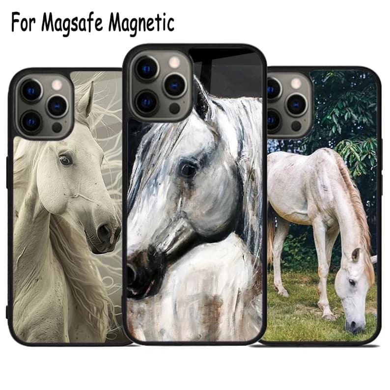Bella custodia per telefono con carica animale cavallo bianco per iPhone 17 Air 15 16 16e 14 13 11 12 Pro Max Plus Magsafe Cover magnetica