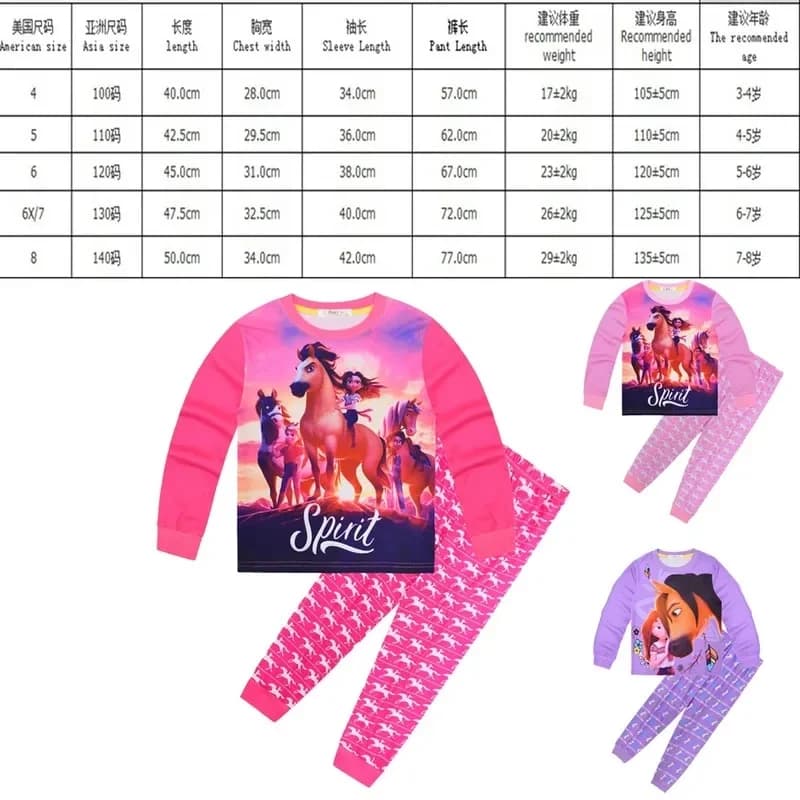 New 2026 Spirit Riding Free Costume Cartoon Pyjama Long Sleeve T Shirt Pants 2pcs Sets s and Casual Sleepwear COS