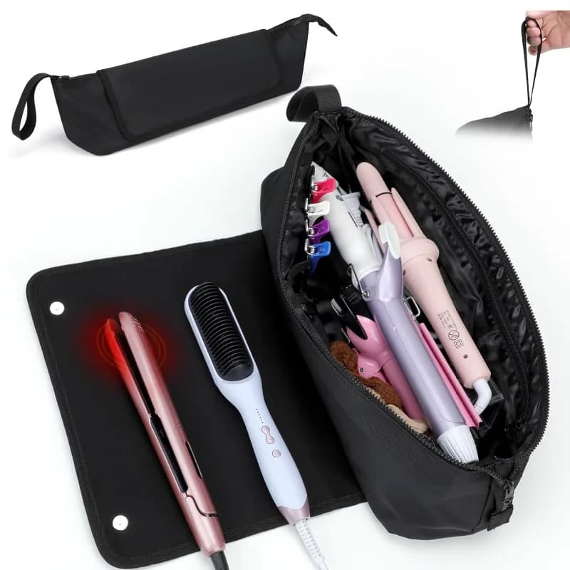 Borsa Porta Ferro Arricciacapelli da Viaggio, Custodia Multiuso per Strumenti per Capelli in Tessuto Subacqueo, Borsa per Piastra per Capelli