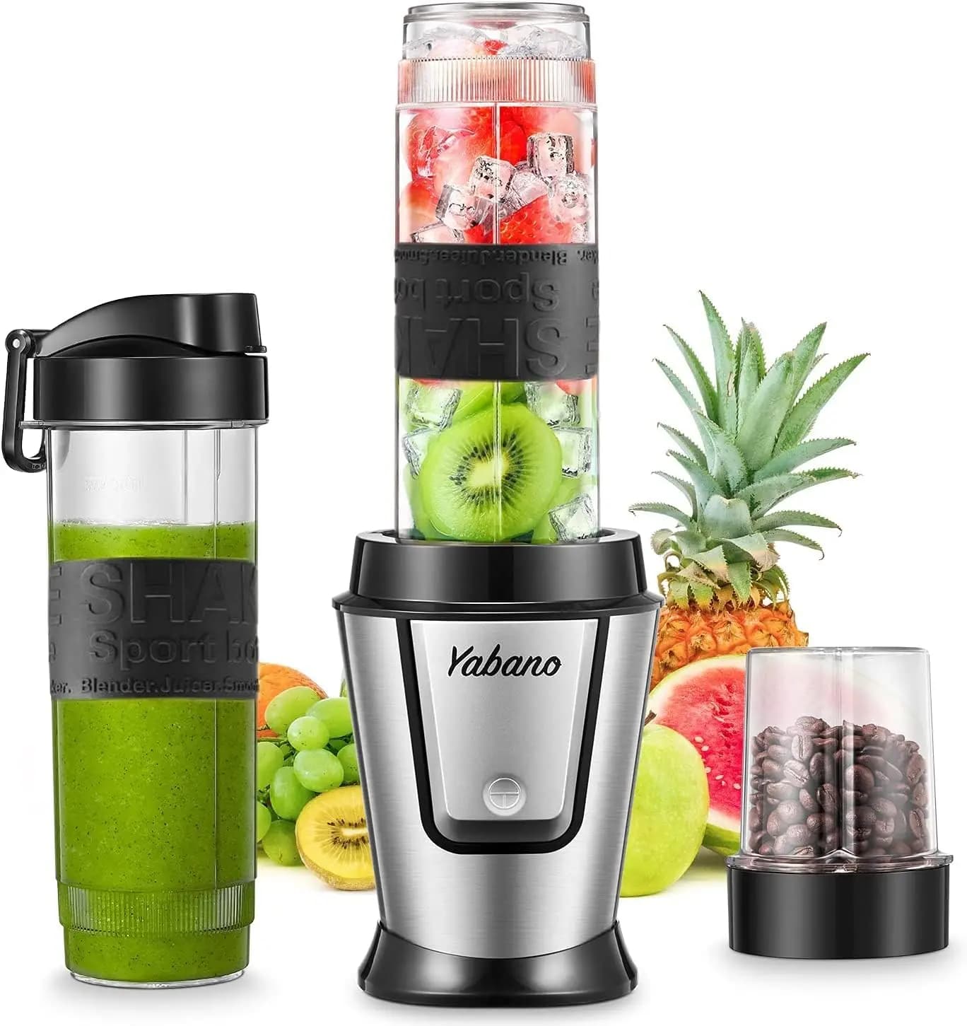 Personal blender, 500 W electric bottle with 2x20 ounces travel mugs, portable shaker for protein, smoothies and coffee (black)