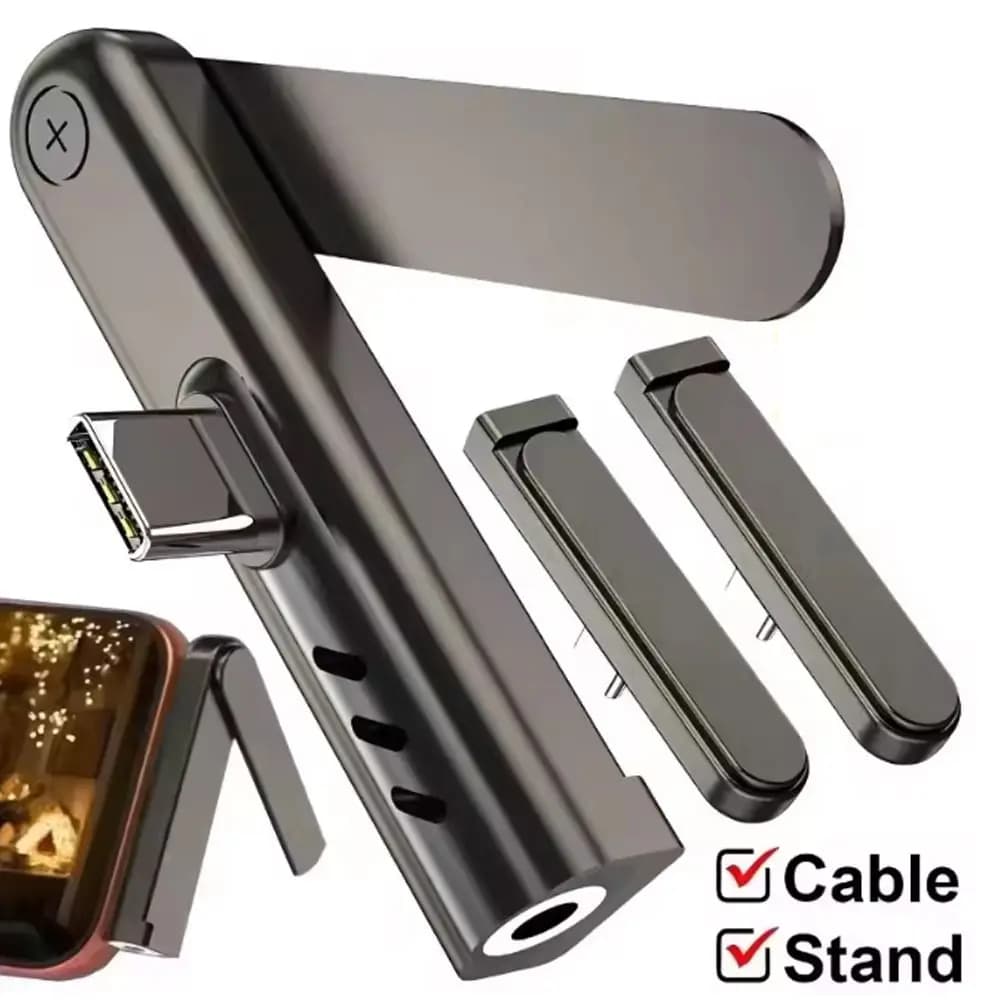 New Foldable Audio Adapter Portable Mini Headphone Jack Converter Phone Stand Adapter Earphone Connection