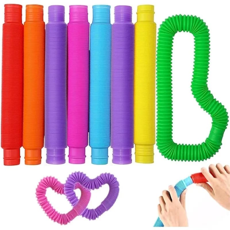 Set di 8 Tubi Telescopici Colorati, Giocattoli Antistress per Bambini e Adulti, Giochi Educativi Pieghevoli