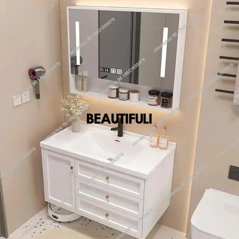 Nuovo arriva mobili da bagno di lusso lavabo integrato in ceramica specchio intelligente mobiletto da bagno con lavabo WC bagno