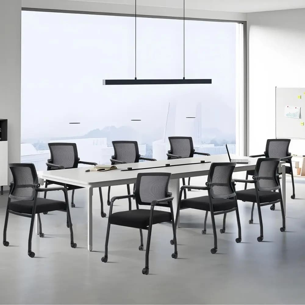 Sedia per Reception con Schienale in Rete Regolabile e Ruote, Poltrona con Supporto Lombare e Cuscino Imbottito, Sedia per Sala d'Attesa