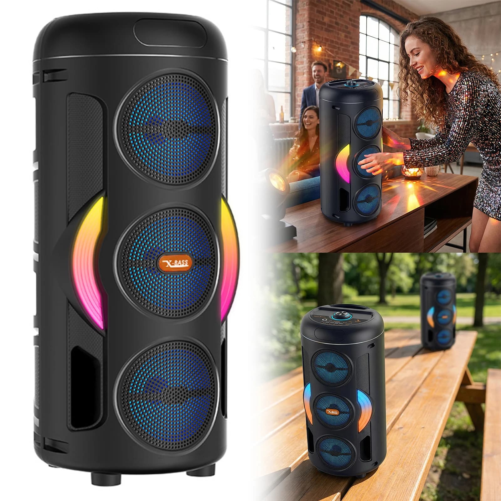 Altoparlante Boombox Grande con Microfono Cablato, Supporto TWS/AUX/USB/Scheda TF/Radio FM per Feste, Campeggio e Giardino