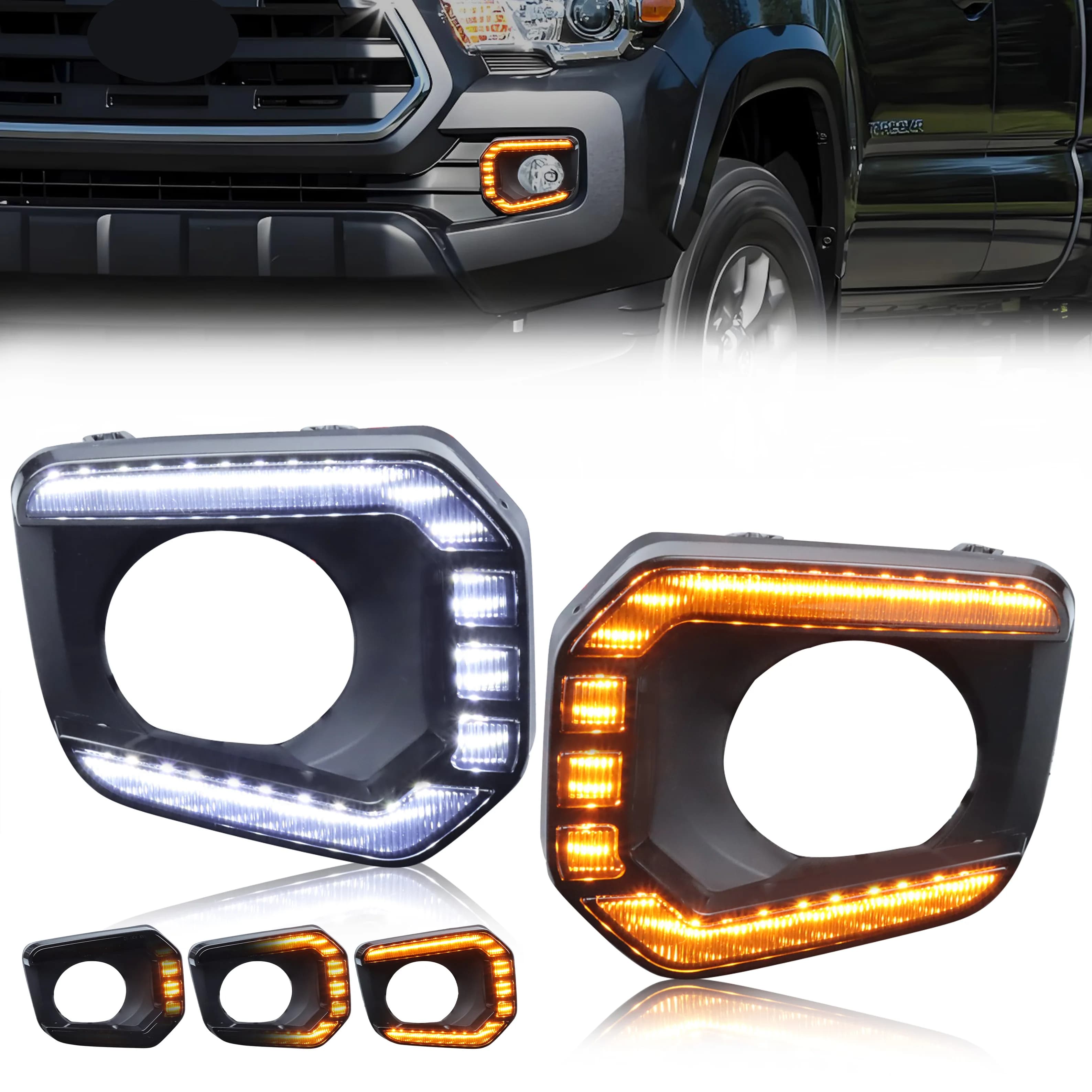 2 Pieces Frame Fendinebbia Front with LED DRL Direction and Light Indicator for Toyota Tacoma SR/SR5/TRD Off-Road/TRD Sport/Limited 2016-2023