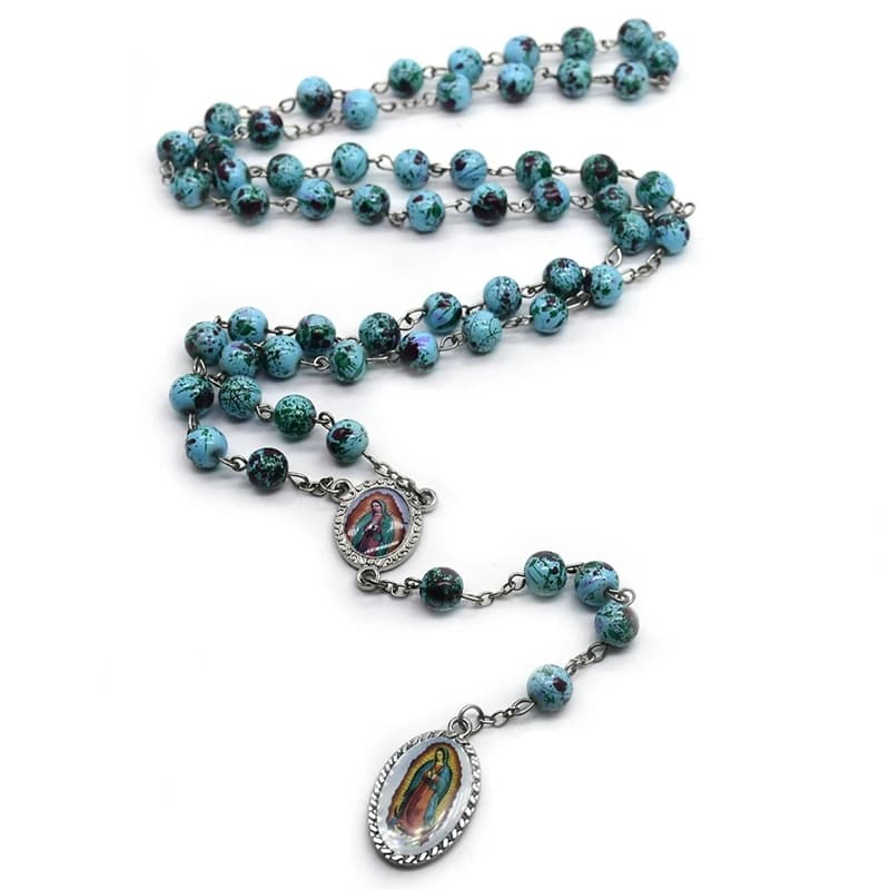 Guadalupe Pendant Rosary Necklace Glass Beads Strand Religious Jewelry For Men Women