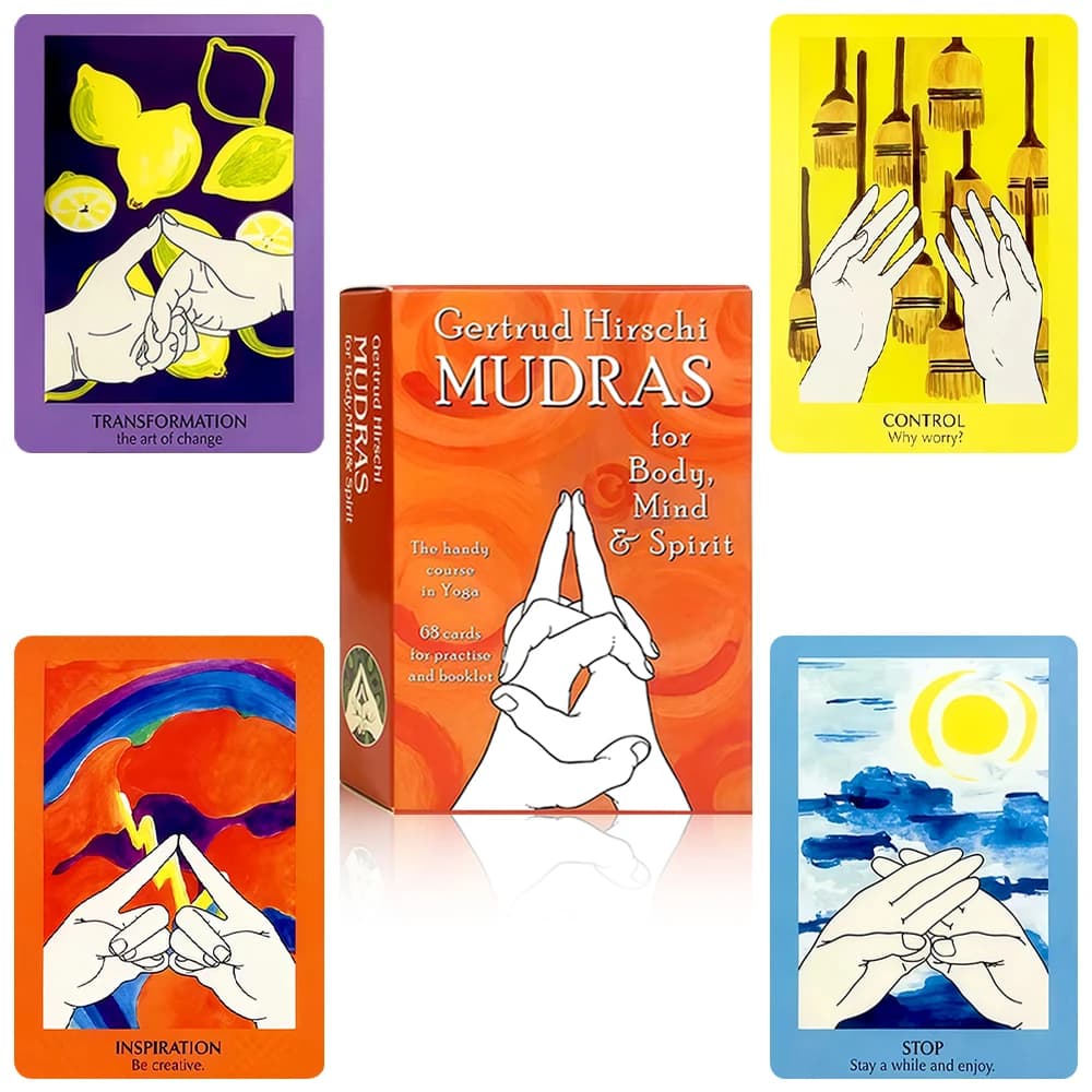 Set di 68 Carte Yoga Mudra (10,3x7,5cm) Carte Oracolo con Istruzioni sui Gesti delle Mani Gioco da Tavolo per Meditazione e Guarigione per Feste in Famiglia