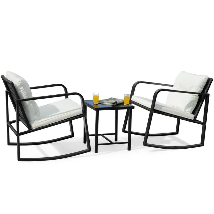 Set of 3 Pieces of Outdoor Shower Chairs with Table and cushions, Metal Structure, Garden Furnishing for Patio