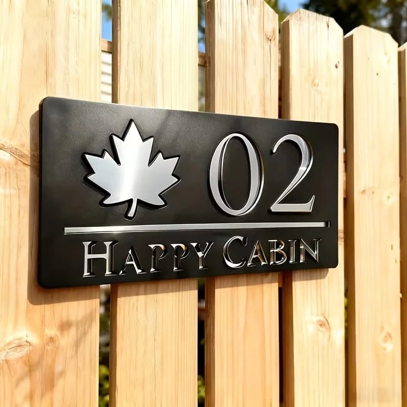 Plate Personalized Civic Number in Double-layer Acrylic with maple leaves, Civic number, Door number, Home decoration, Apartment, Postal box