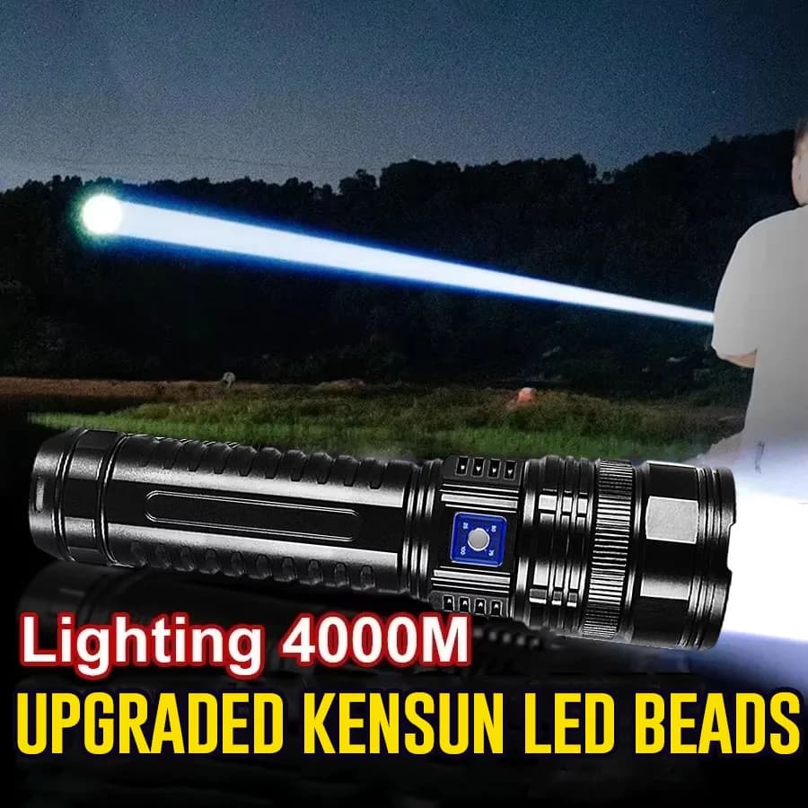 Batteria incorporata da 15000 mAh Torce a LED più potenti da 1000 W Torce tattiche con luce flash Faretti di emergenza 4 km Regali di festa