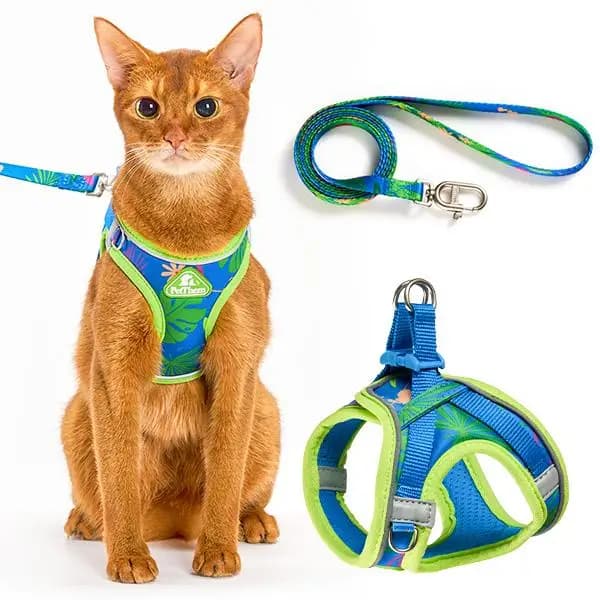 Escape Proof Cat Harness and Leash Set Adjustable Reflective Pet Vest Soft Breathable Mesh Lightweight Walking Harness for Cats Small Dogs Kittens Puppies Easy Control Outdoor Pet Accessories