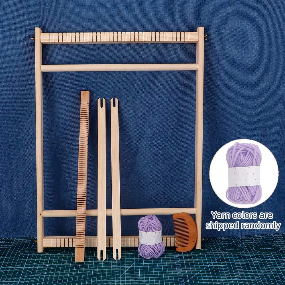 1pc Wooden DIY Weaving Loom Kit, Handcraft Knitting Frame with Shuttle & Beaters, Yarn Weaving Tool for Tassel Tapestry & Carpet