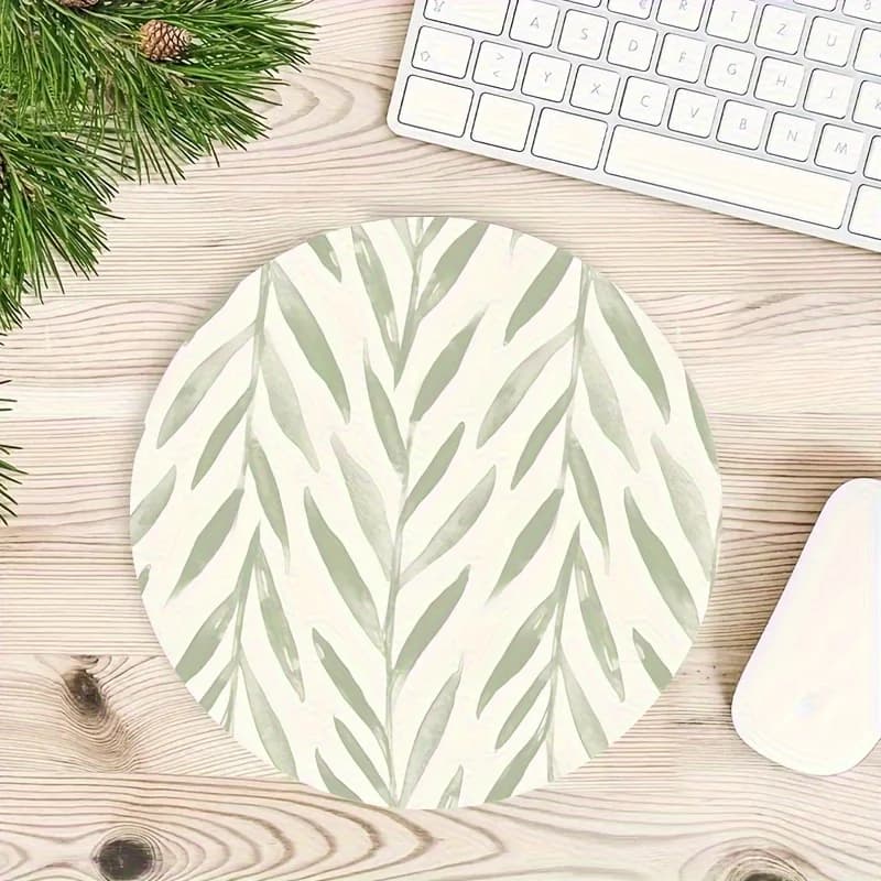 Circular Gaming Mouse Pad Green Leaf Non-Slip Desk Mat Home Office Carpet Laptop Accessories Mousepad Desk Decorating Pc Rug