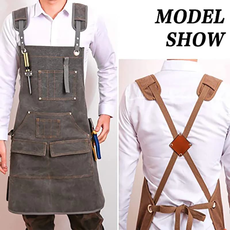 Simple apron in wear-resistant thickened canvas, workwear for woodworking and gardening, tool holder, waterproof apron