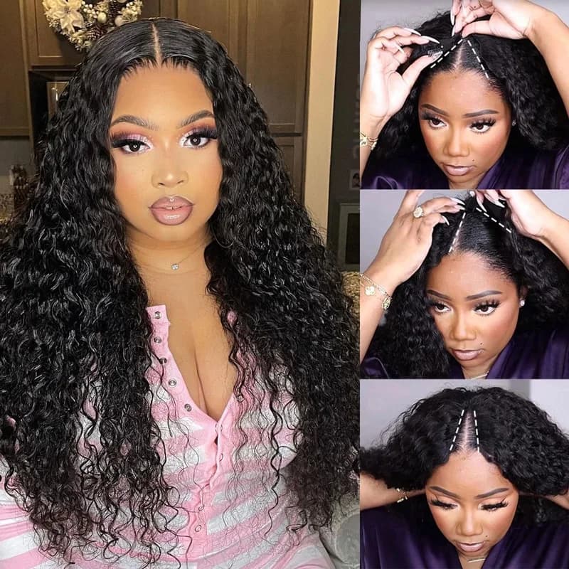 Dsekcain Deep Wave V Part Wig Human Hair Glueless Clip In 100 Real Human Hair
