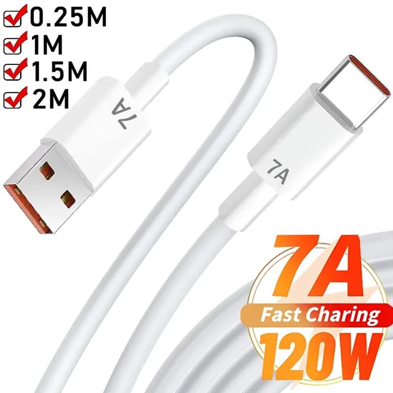 Cavo USB tipo C da 120 W 7A Cavo di ricarica super veloce per Samsung S24 S25 Plus Xiaomi 15 Huawei USB C Cavi dati per telefono cellulare