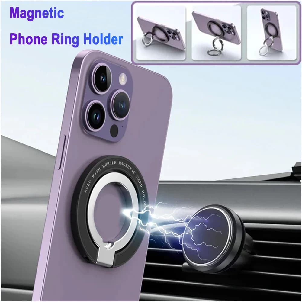 Double-Sided Magnetic Phone Holder for iPhone 15/16/17, Foldable 360° Rotating Stand with Strong Magnet & Finger Grip Suppor