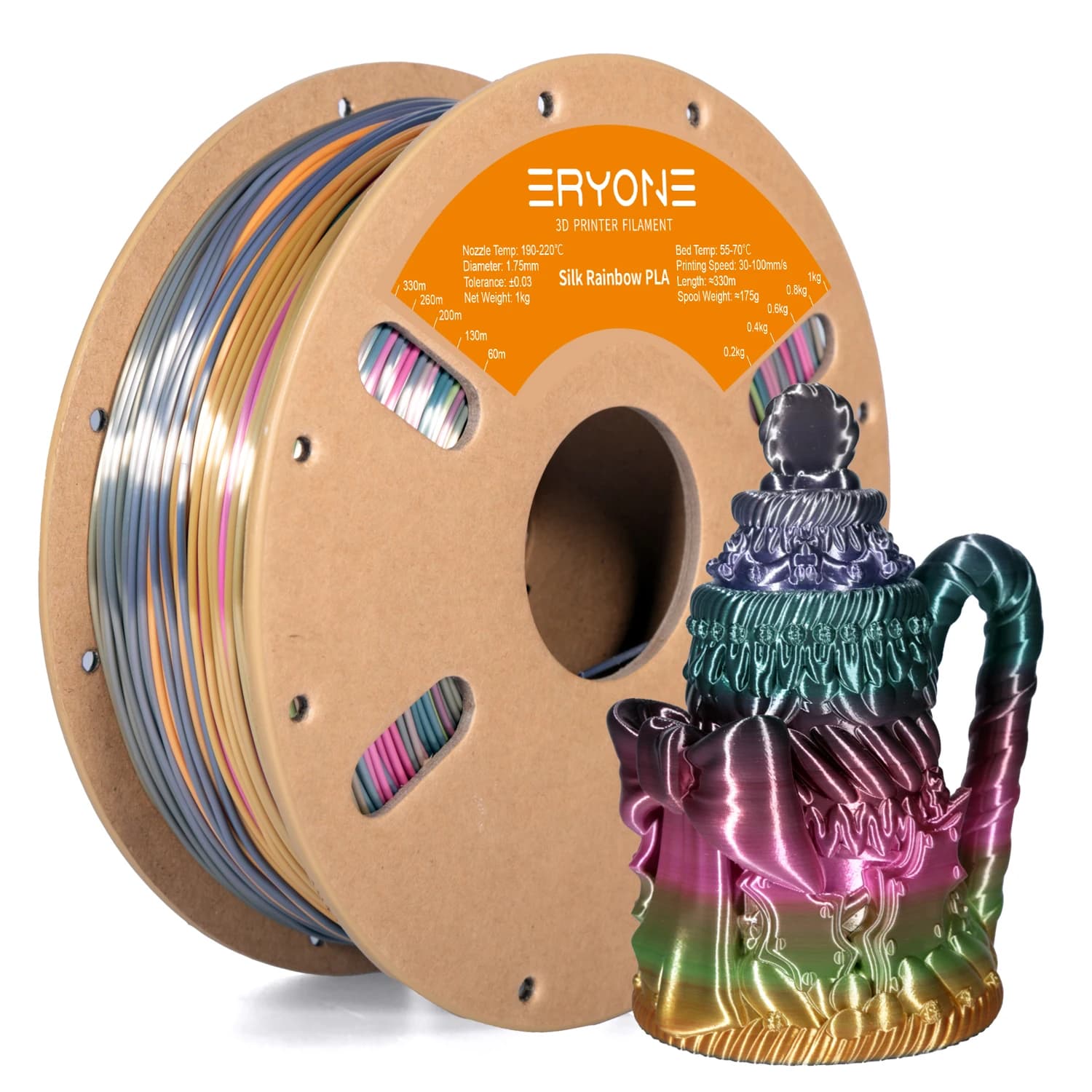 ERYONE New Rainbow PLA filament Multicolor Perfect Spooled 1.75mm 1KG Printer Texture 3d Fast Shipping High Quality