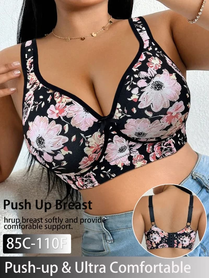 Plus Size Women Bra Lace Push Up Minimizer Full Coverage Underwire Back Smoothing Anti Sagging Support Elegant Lingerie 85C 110F