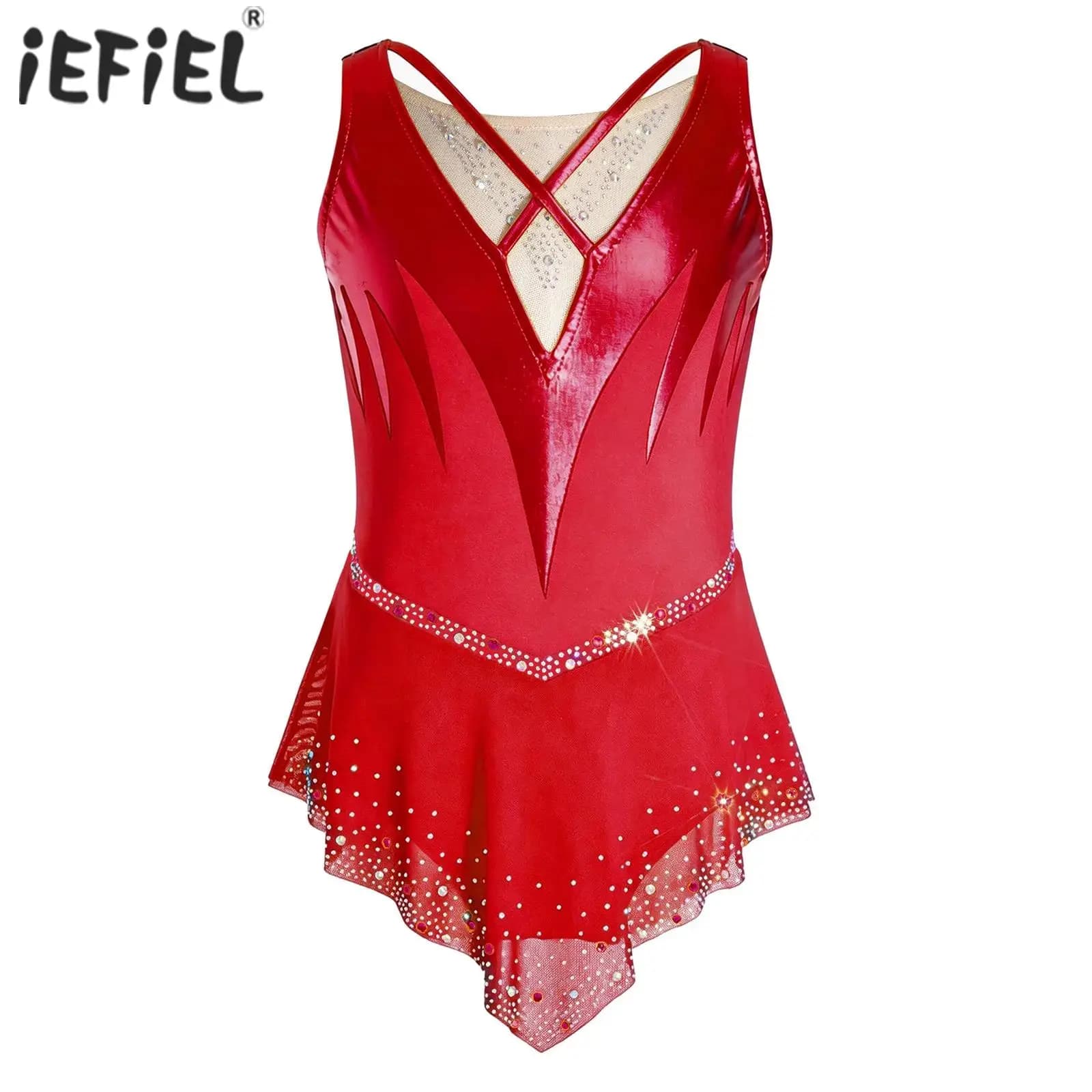 Costume da Ginnastica Artistica per Bambine, Abito Senza Maniche con Strass, Body da Balletto con Slip e Rete Incrociata sul Davanti