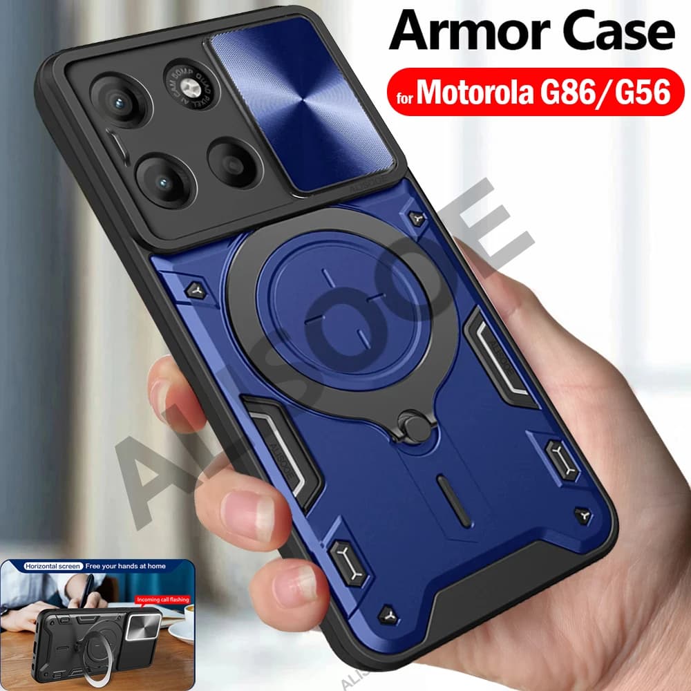 Custodia per fotocamera scorrevole per Motorola G86 G56 Custodia Armatura Anello magnetico Supporto di protezione Copertura del telefono per Motorola Moto G86 G56 Capa