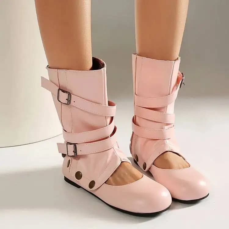2026 Stivali alla Caviglia con Tacco Piatto Taglia Grande 34-46 Scarpe da Donna Stile Lolita