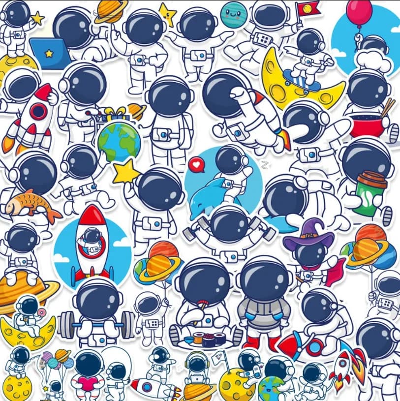40 Pieces Wall decal Cartoon Astronaut Spacer for Kids, Waterproof Vinyl, Fa-da-Te Decorations for Laptop and Laptop