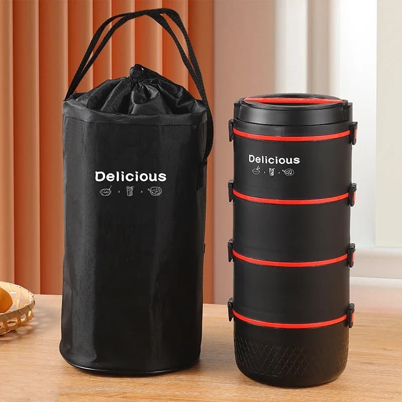 2 3 4 strati in acciaio inossidabile scatola di pranzo portatile per bambini studente ufficio contenitore per alimenti grande scatola termica Bento nera set a tenuta stagna