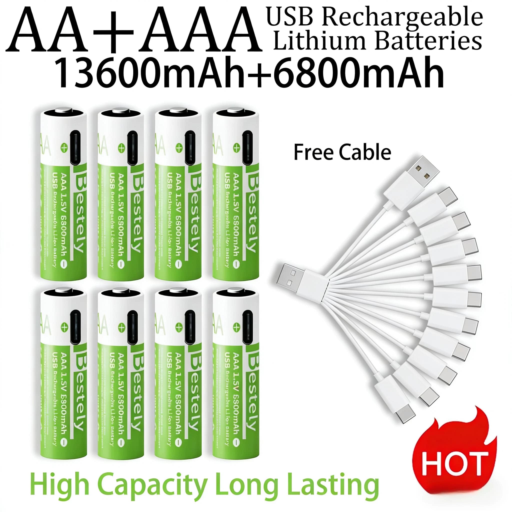 Nuova batteria al litio ricaricabile da 1,5 V AA 13600 mAh AAA 6800 mAh 2000 cicli di ricarica rapida con cavo USB-C gratuito