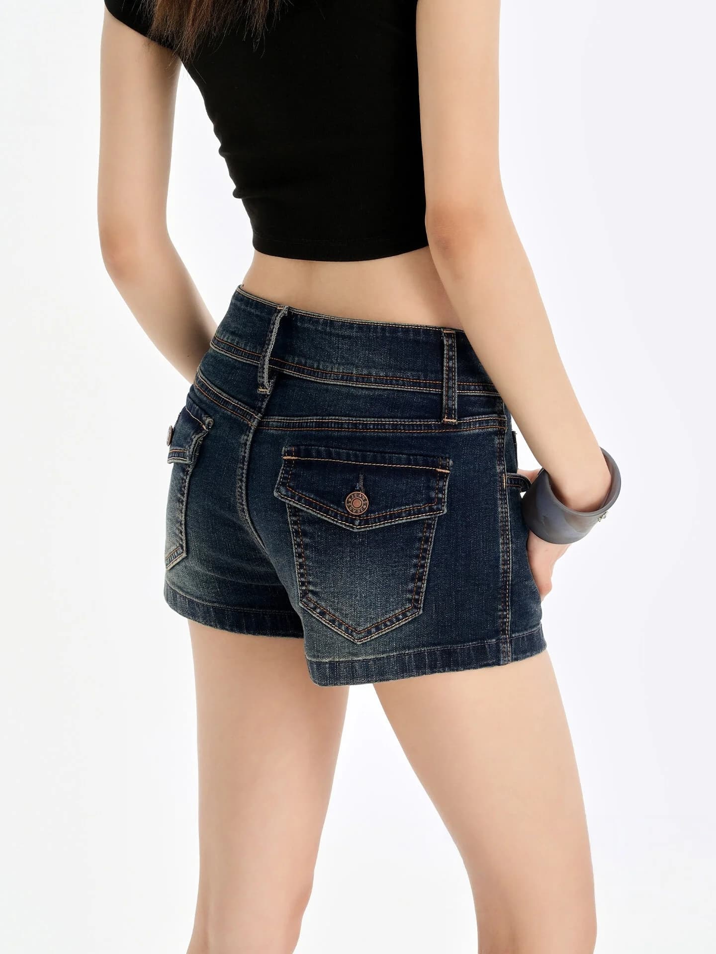 Low Waist Retro American Denim Shorts Women's Summer New Style Slimming Sexy Skirt Jeans Elastic Waistband Heat Pants