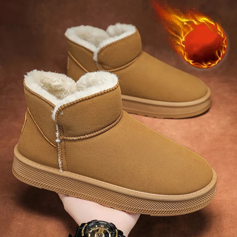 Scarpe invernali da uomo in cotone caldo foderate in pile, stivali da neve in pelle scamosciata alla moda e versatili