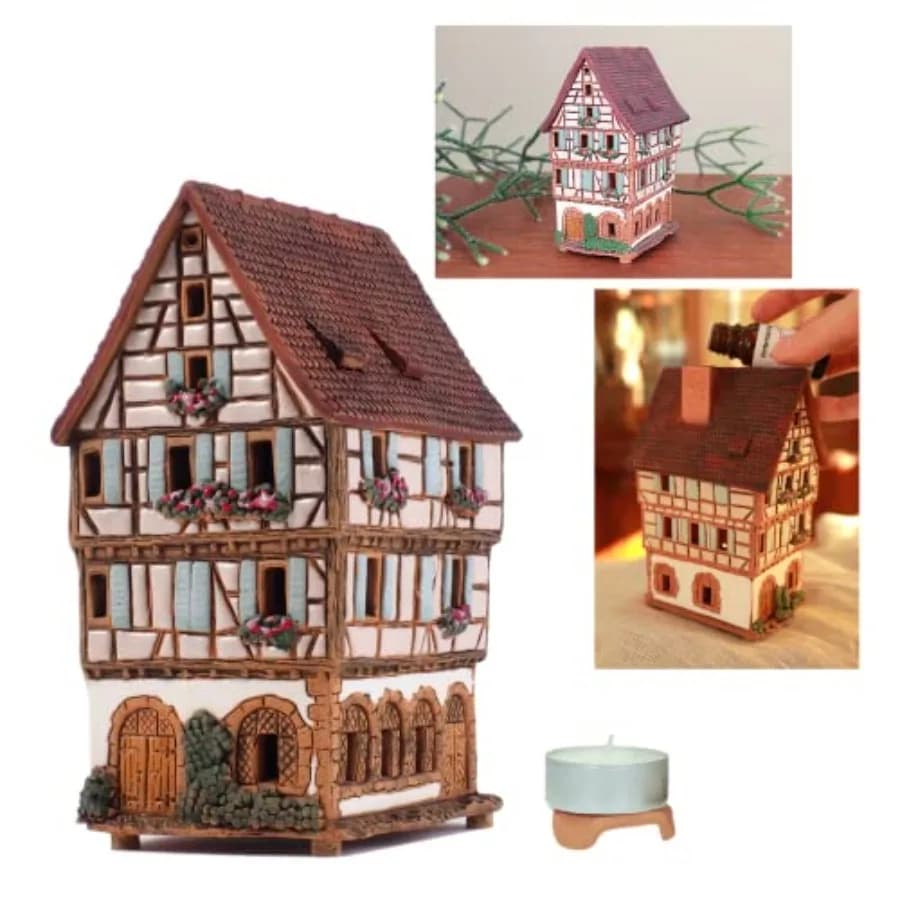 Collezione di case in ceramica - Miniatura artigianale da collezione della casa originale di Colmar, Francia - Candela a lume di candela H