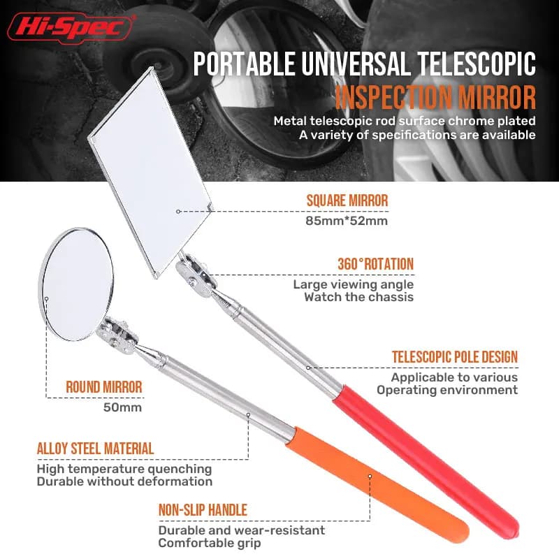 Specchio girevole per ispezione estensibile Specchio rotondo per ispezione telescopico automatico Set di utensili manuali estensibili Strumento di rilevamento