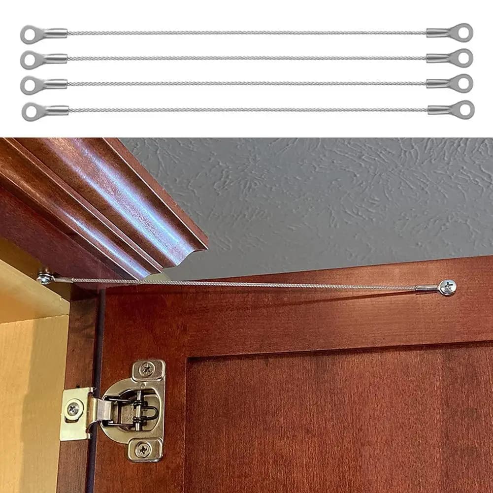 4 Pezzi Pratici Fermacavo in Acciaio Inox per Porte e Armadi, Limitatore di Cerniera con Cavo Intrecciato