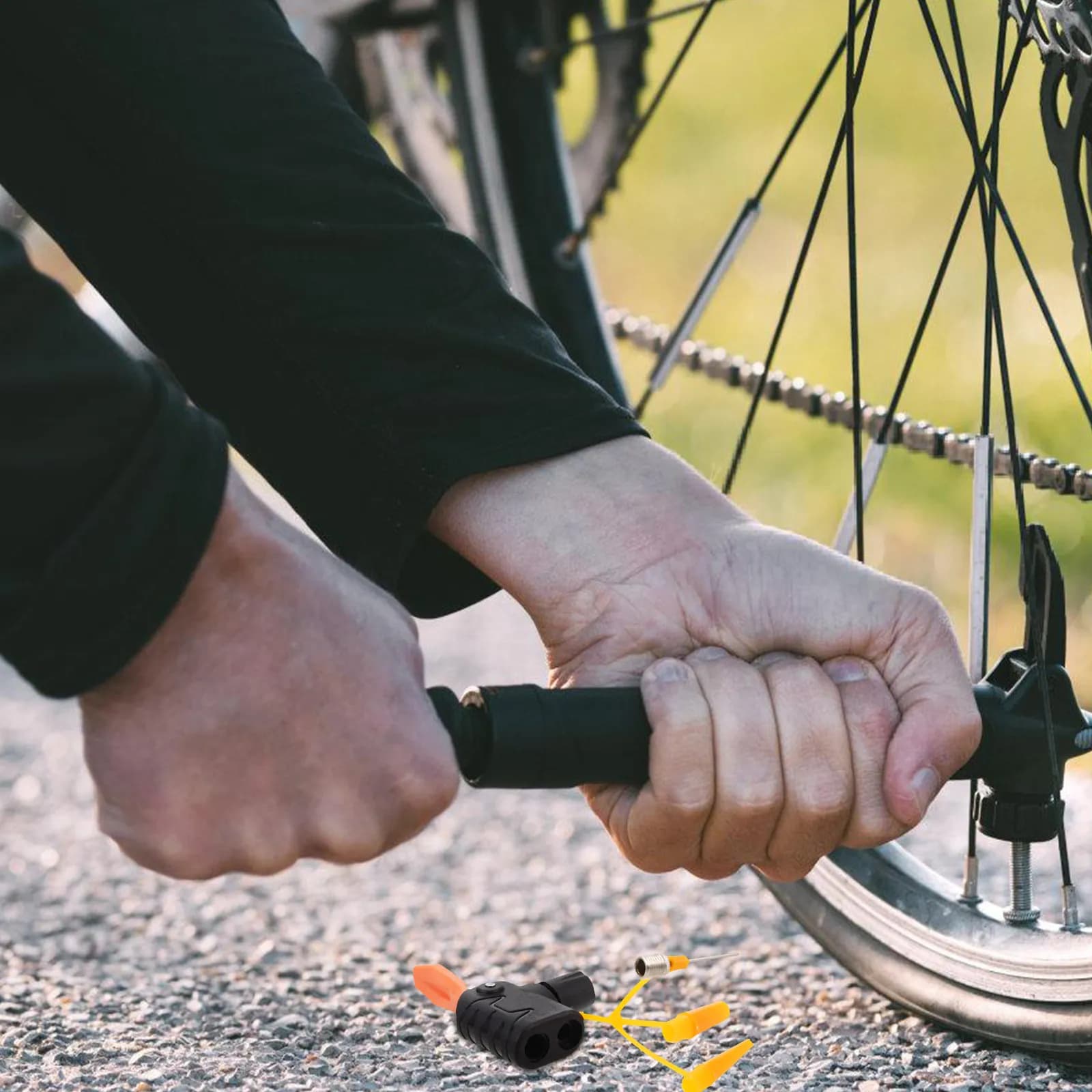 Set di adattatori per pompa per pneumatici da bicicletta, 5 pezzi, con doppia testa, ugello per aria regolabile, design a tenuta stagna, compatibile con pompa per bicicletta USA, Francia, Regno Unito