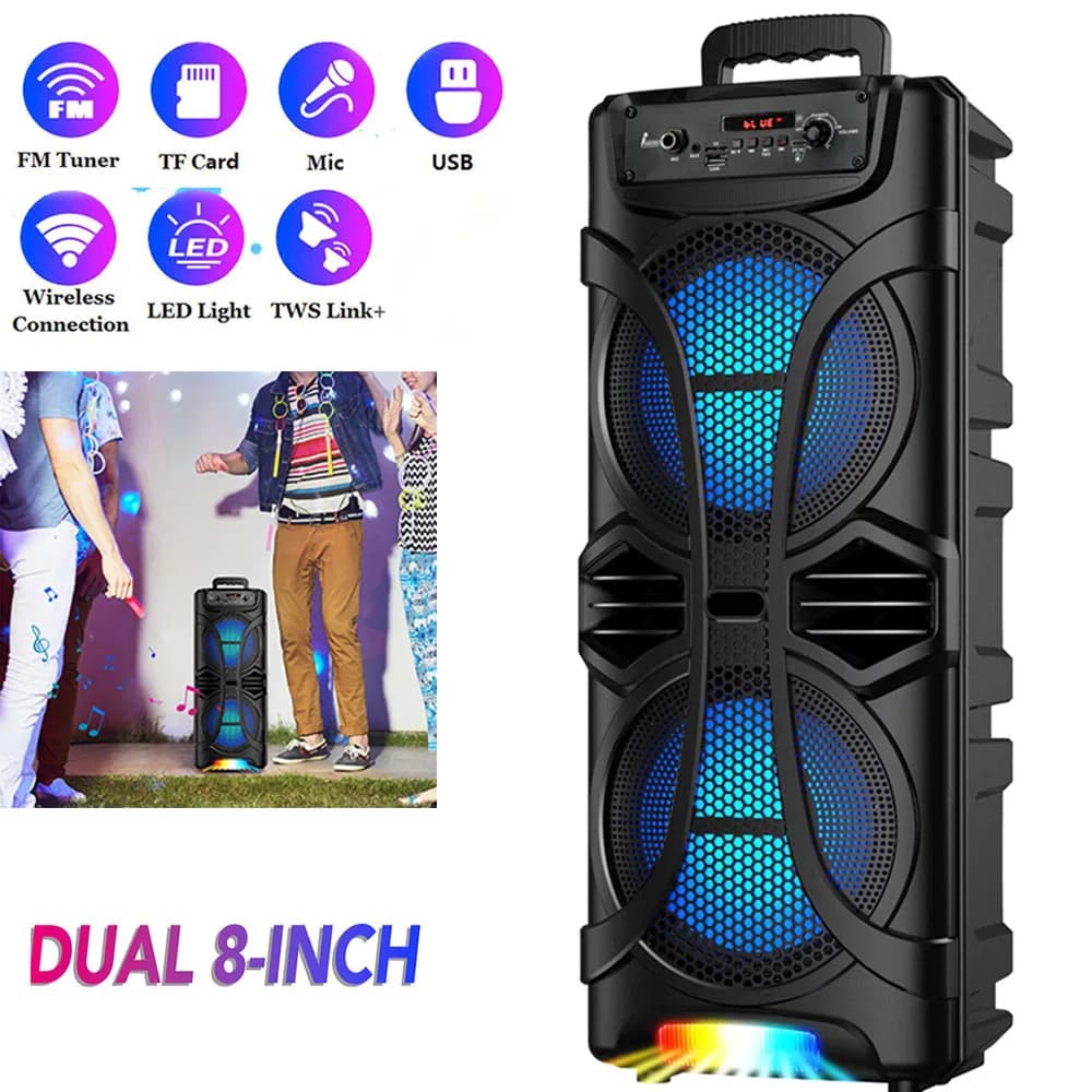 6800W Altoparlante Bluetooth portatile Sistema audio Festa Luce a led Ricaricabile Esterno Forte KaraokeDoppio altoparlante da 8 "USB TWS
