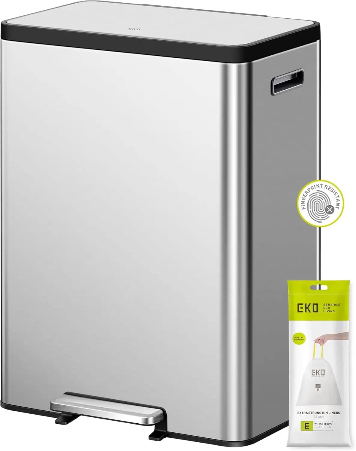 Cestino per Rifiuti Doppio in Acciaio Inossidabile 36L+24L con Contenitore per Riciclaggio, Coperchio Anti-Odore e Resistente alle Impronte Digitali
