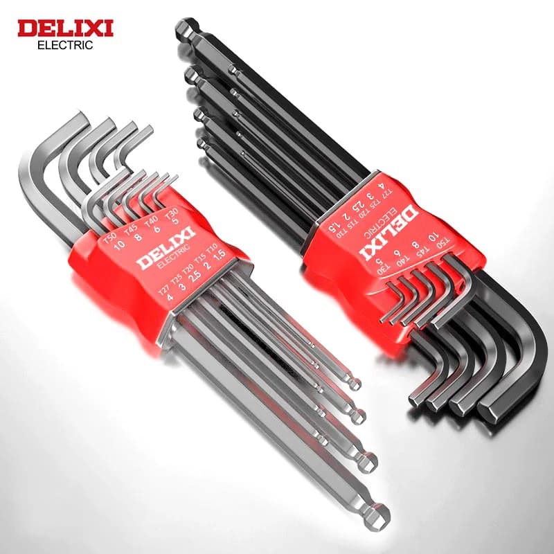 Set of DELIXI electric caterpillar keys, Set of screwdrivers with hexagon key with universal torque Sleev long metric, for motorcycle, bicycles