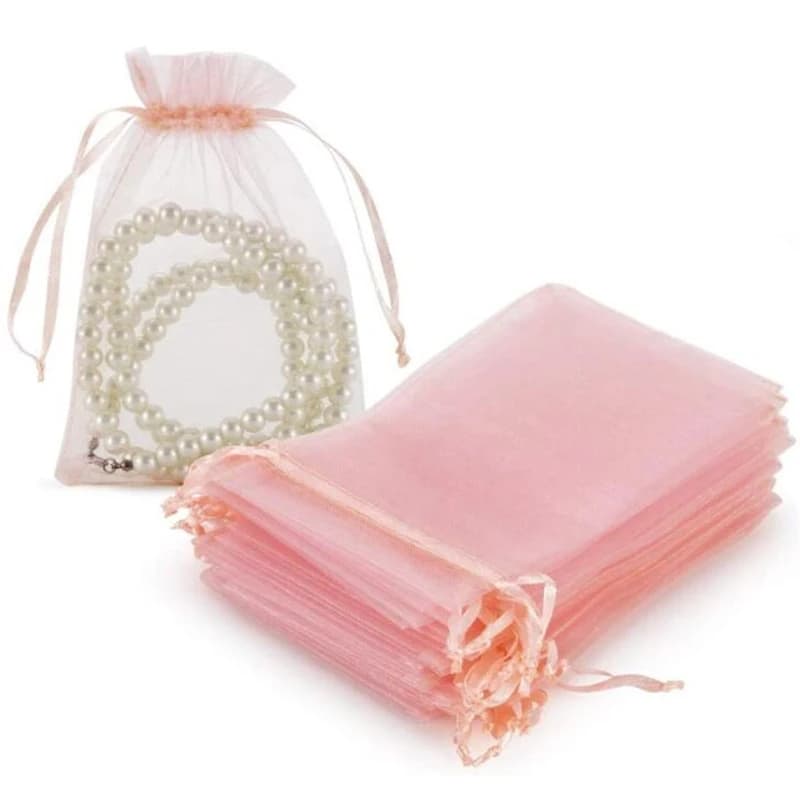 50 Small Bags in Pink Organza with Coulisse for Jewelry, Earrings, Bottles, Gift Packs, Organization for Weddings and Business Events