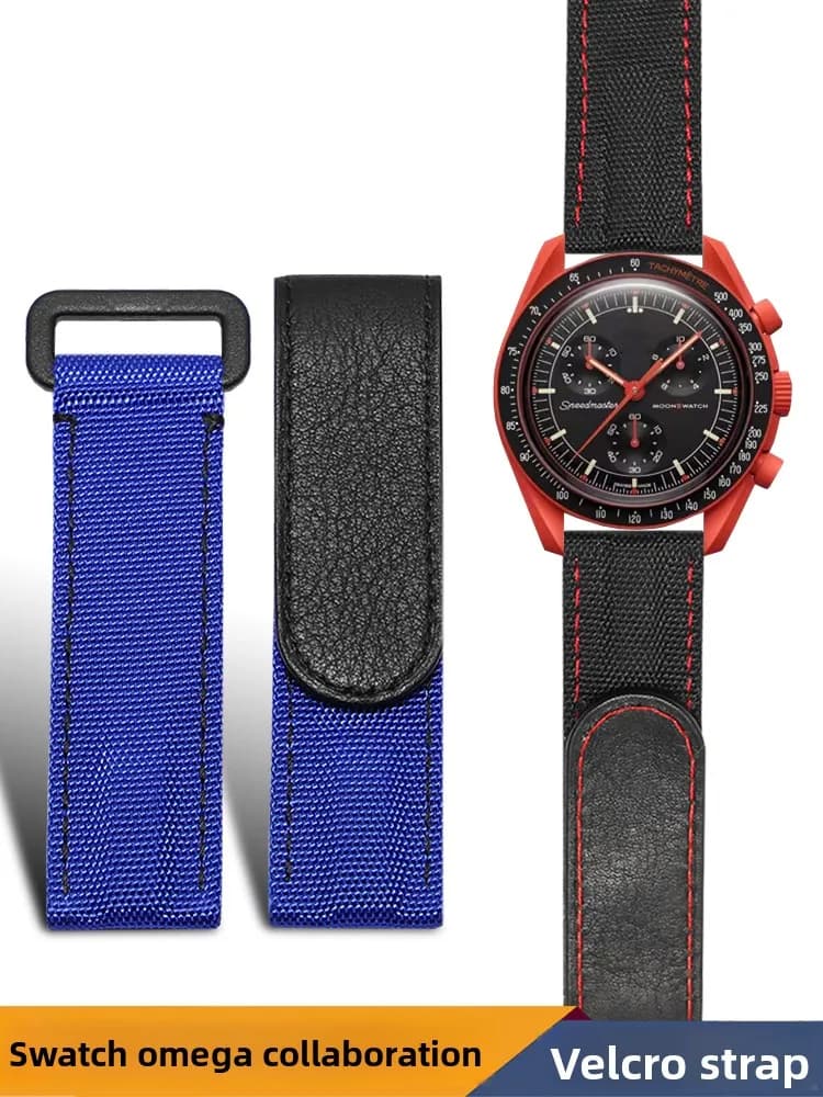 Adatto per cinturino Swatch Omega Joint in nylon con velcro Snoopy Blue Moon in pelle 20mm