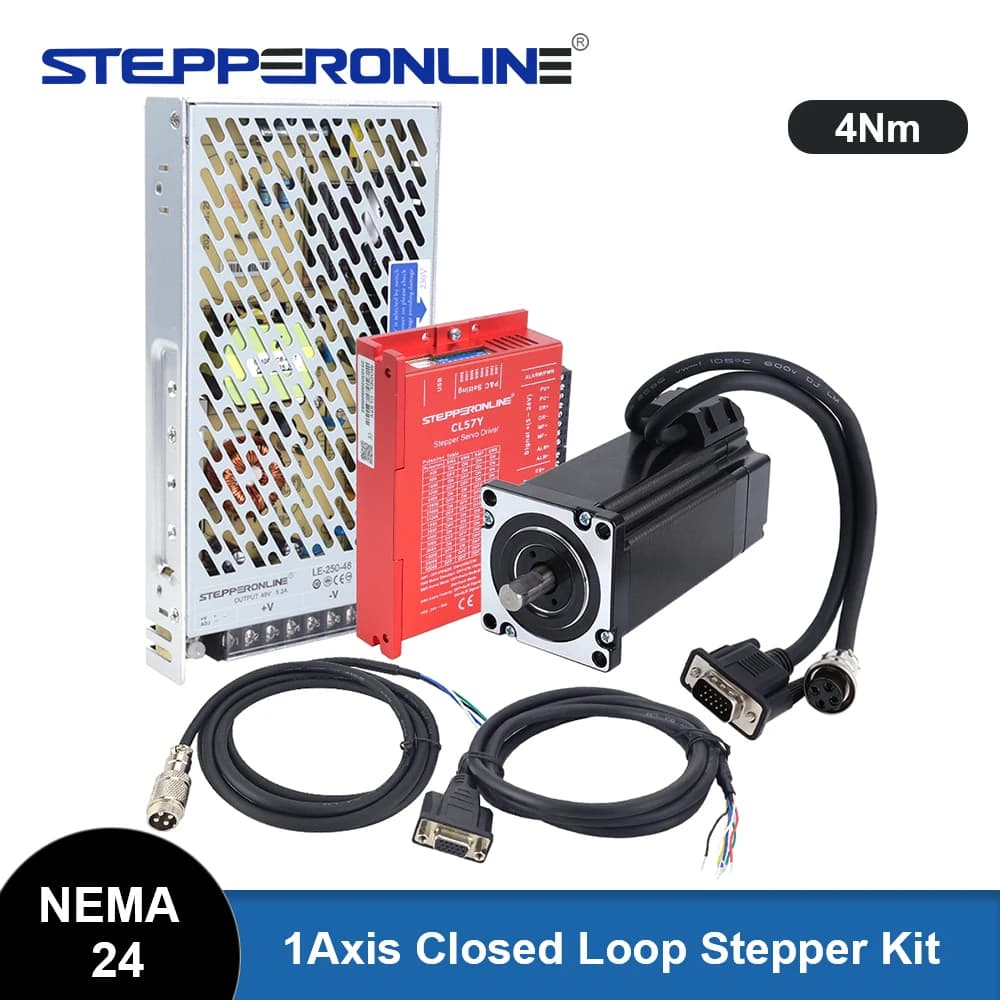 STEPPERONLINE Motore passo-passo ad anello chiuso Nema 24 a 1 asse 4Nm 5A con servoazionamento ibrido Nema24 CL57Y e cavi Kit CNC