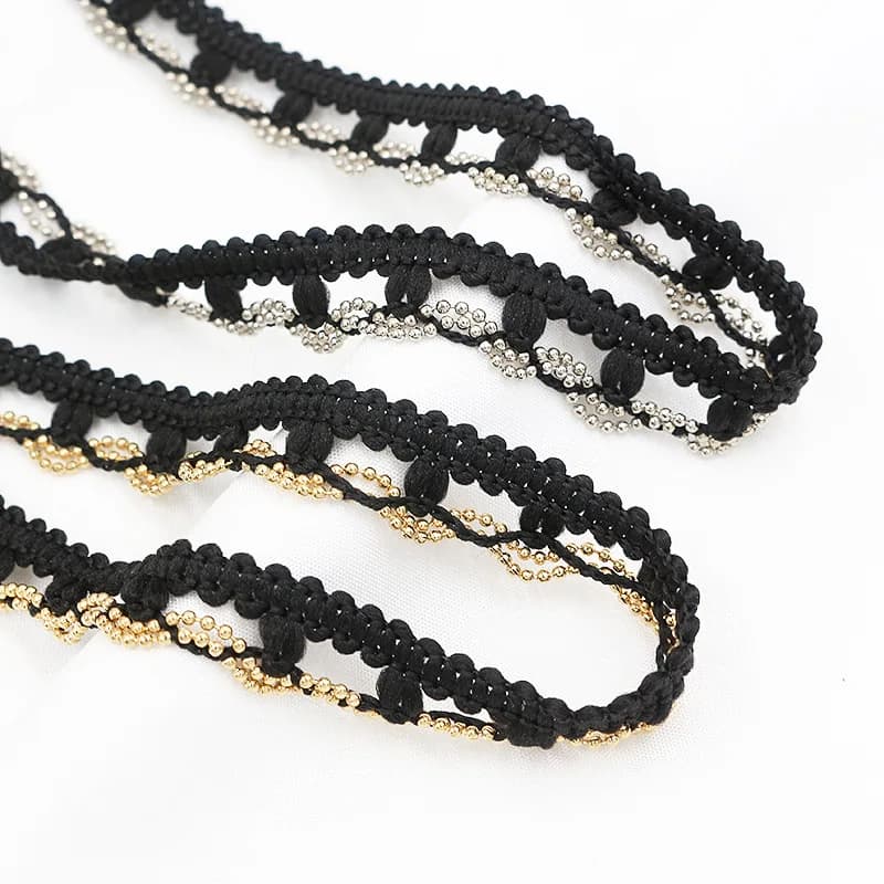 Nastro di strass da 50 metri per tende e accessori di abbigliamento, nastro decorativo in pizzo ondulato con perline dorate, decorazione per indumenti, applicazione decorativa.