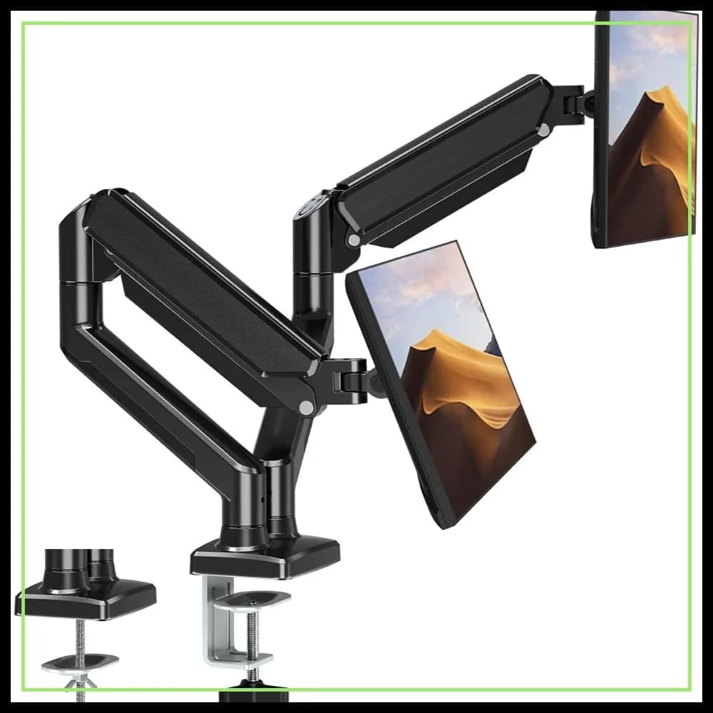 Supporto per Doppio Monitor per Schermi da 13-32 Pollici, Braccio a Molla a Gas Completamente Articolato, Supporto VESA per 2-9 kg Ciascuno
