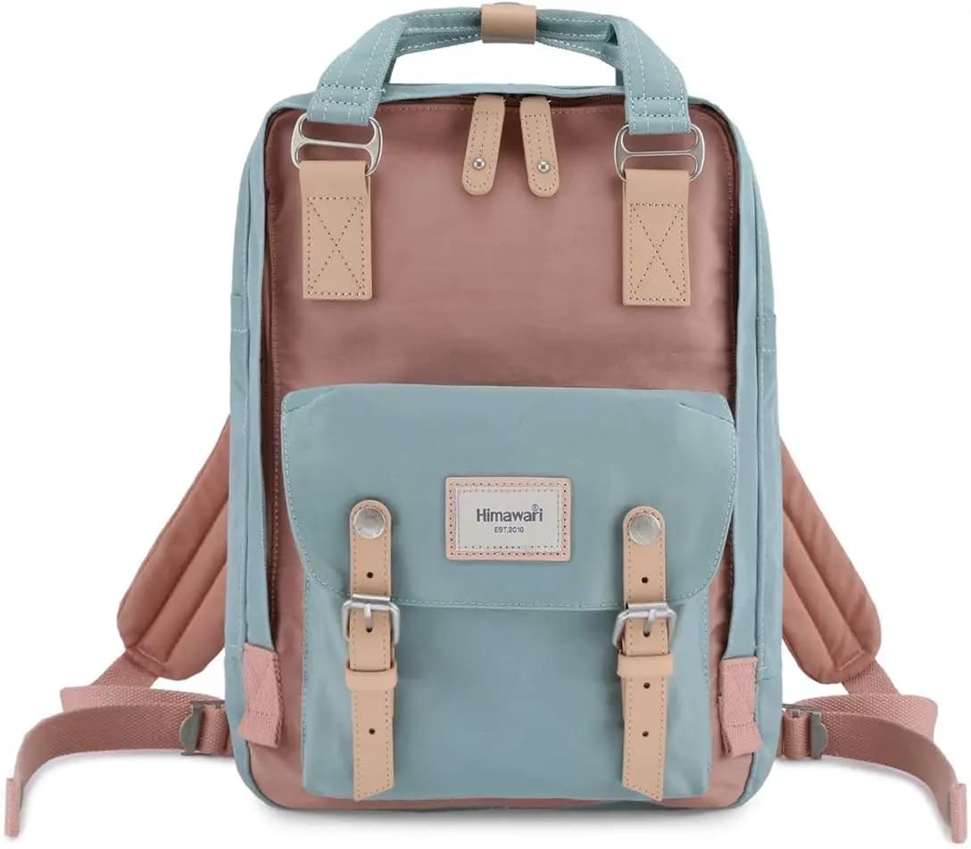 Zaino vintage impermeabile da donna, borsa da viaggio per il college da 14,9 pollici, zaino da lavoro per laptop da 14 pollici, rosa e blu