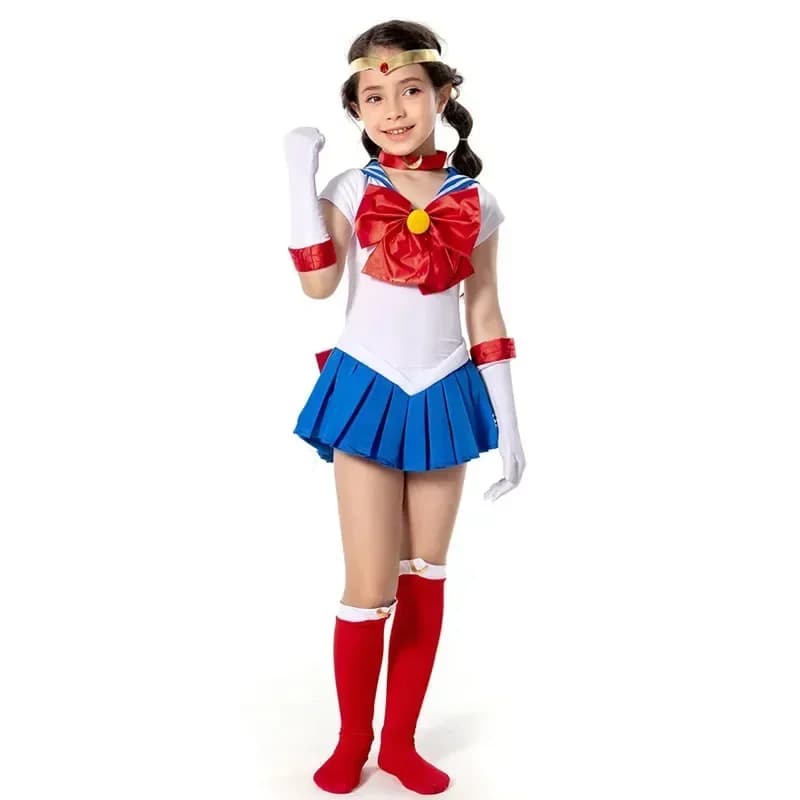 Costume cosplay Anime Tsukino Usagi per bambini e ragazze, vestito carino, calzini, guanti, copricapo, abito da marinaio, abiti per feste di carnevale di Halloween