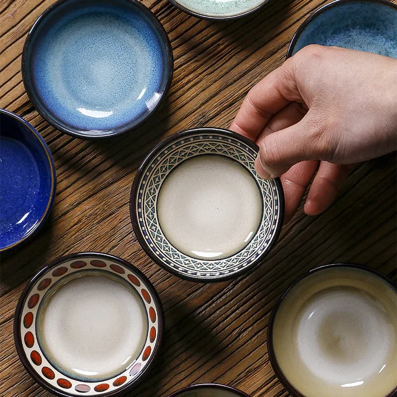 Ceramic Round Mini Sauce Dishes Spice Plate Tableware Hot Pot Restaurant Creative Sauce Seasoning Household Kitchen Supplies