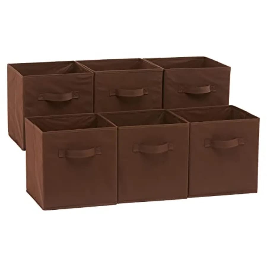 Contenitori Pieghevoli in Tessuto con Manici, Organizzatore a Cubo Leggero in Tessuto 10.5x10.5x11 Marrone, Confezione da 6