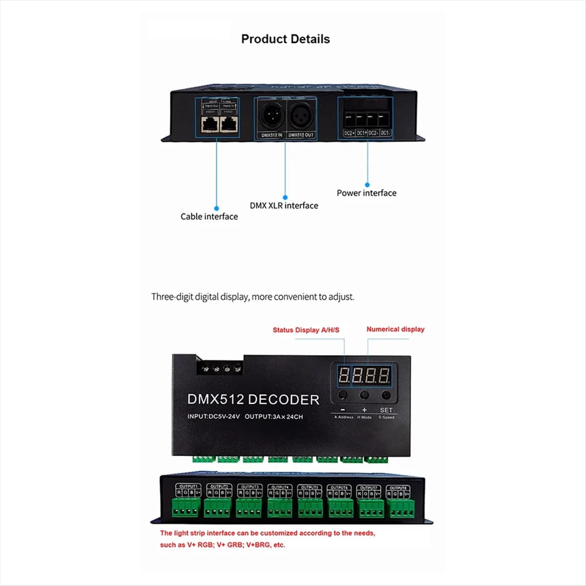 Decodificatore AU47-Digital 24CH RGB RGBW DMX512, decodificatore RGBW 512 Controller DMX 512 per strisce LED (B)